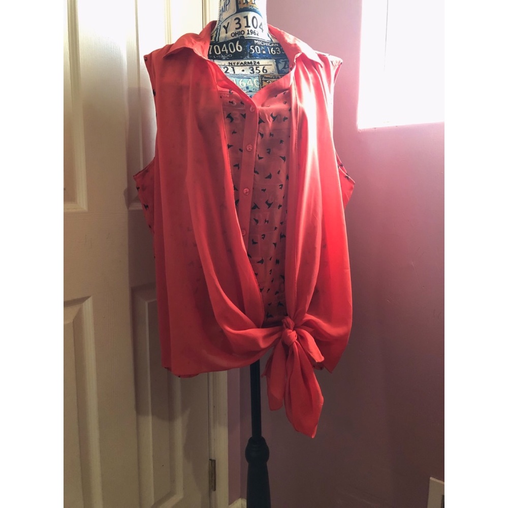 ROUGE Collection orange blouse with bird design